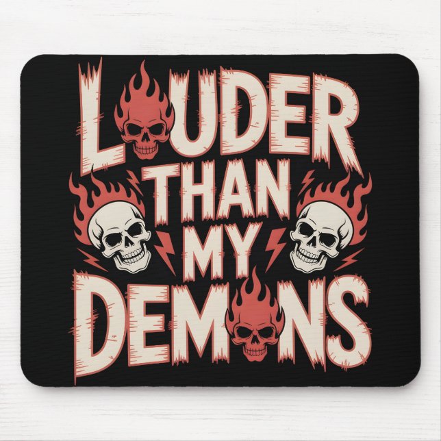 Louder Than My Demons: Gothic Skull and Flame Mouse Mat (Front)