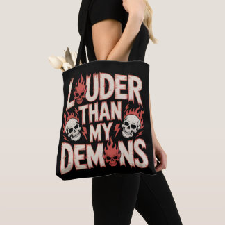 Louder Than My Demons: Gothic Skull and Flame Tote Bag