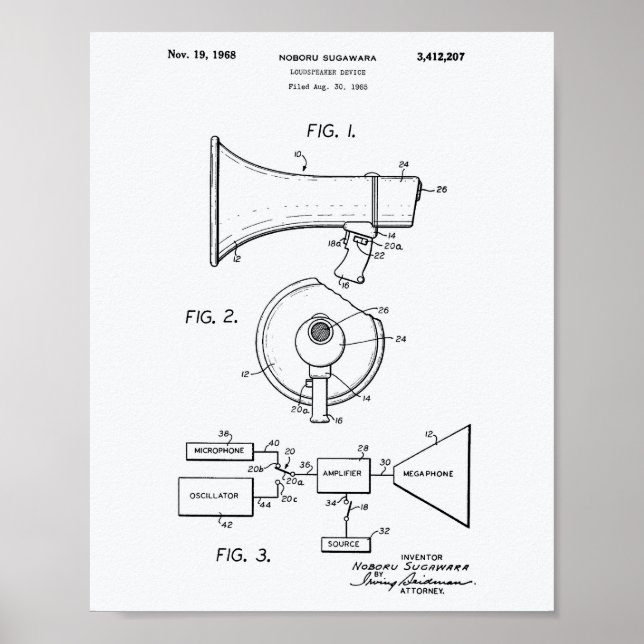Loudspeaker 1968 Patent Art White Paper Poster (Front)