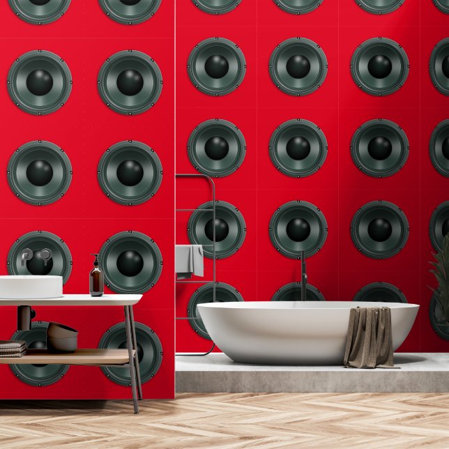 Loudspeakers Custom Colour Red Wallpaper (Bathroom)