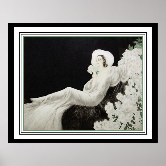 Louis Icart "White Flowers" Art Deco Print 16x20 (Front)