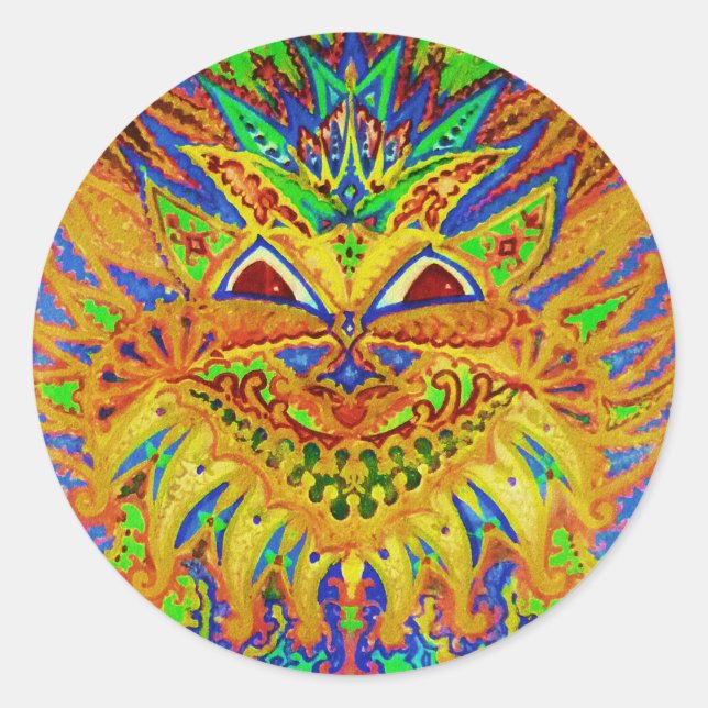 Louis Wain - Blue Paisley Cat Classic Round Sticker (Front)