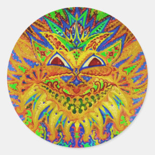 Louis Wain - Blue Paisley Cat Classic Round Sticker