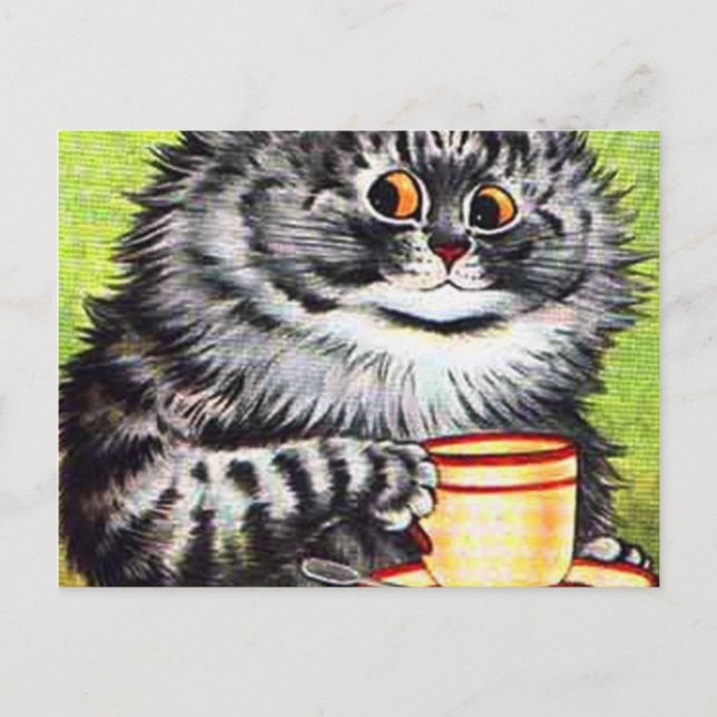 Louis Wain Cat Drinking Coffee Postcard (Front)