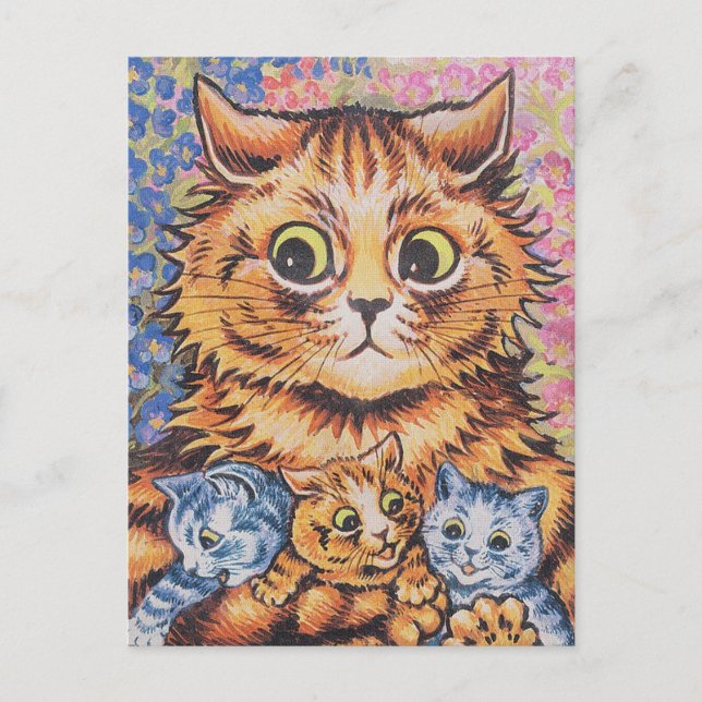 LOUIS WAIN CAT MOM WITH KITTENS POSTCARD (Front)
