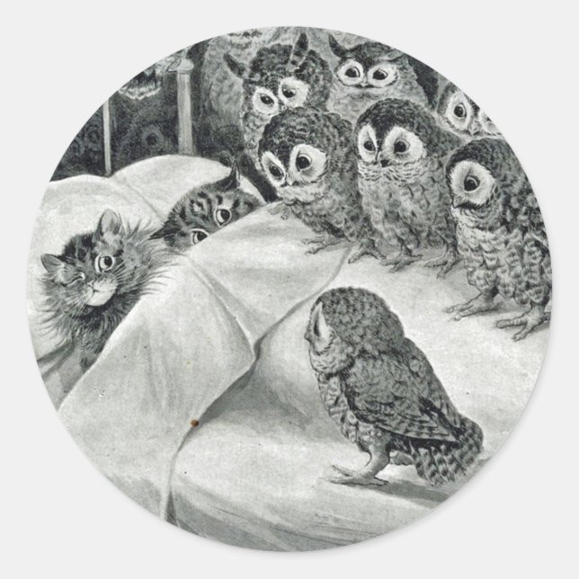 Louis Wain Cat Nightmare Owl Bird Classic Round Sticker (Front)