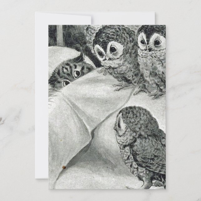 Louis Wain Cat Nightmare Owl Bird Invitation (Front)