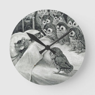 Louis Wain Cat Nightmare Owl Bird Round Clock
