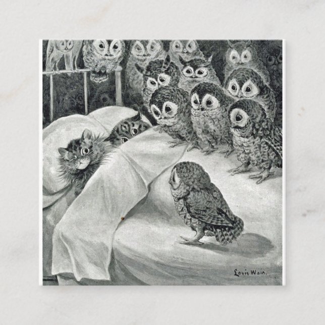Louis Wain Cat Nightmare Owl Bird Square Business Card (Front)