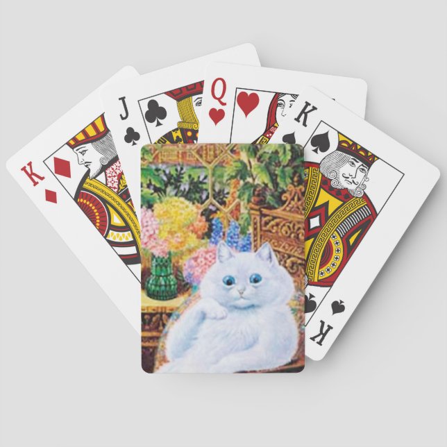 Louis Wain Cat Playing Cards, White Cat In Garden Playing Cards (Back)