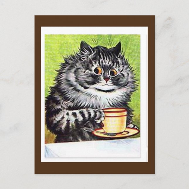 Louis Wain,Cat with a Coffee Cup, Art Postcard (Front)