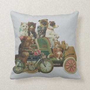 Louis Wain Cats and Dogs in Antique Car Cushion