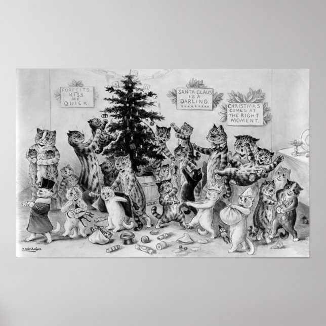 Louis Wain Cats Decorating Christmas Tree Poster (Front)