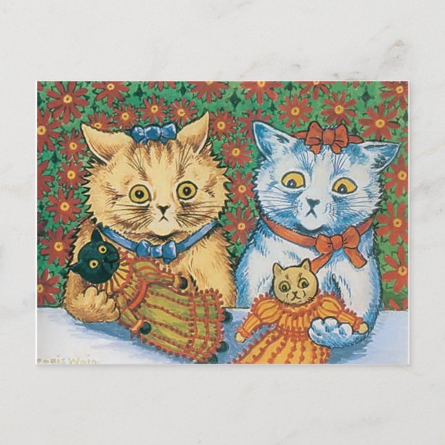 Louis Wain Cats holding Teddy Bears Postcard (Front)
