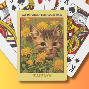 Louis Wain Cats in Flower Bed Personalised  Playing Cards