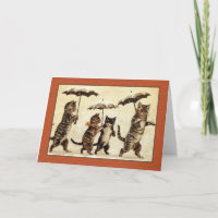 Louis Wain Cats with Umbrellas Greeting Card