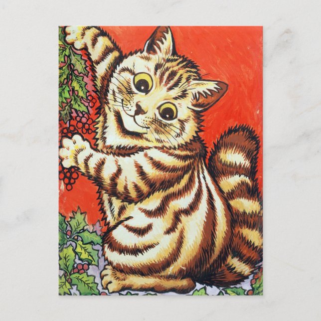Louis Wain Christmas Cat Decorating Personalised Holiday Postcard (Front)