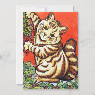 Louis Wain Christmas Cat Decorating Tree Magnetic Invitation