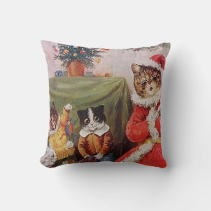 Louis Wain Christmas Cats Vintage Victorian Family Cushion
