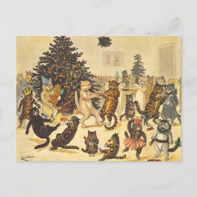 Louis Wain Christmas Party Postcard (Front)