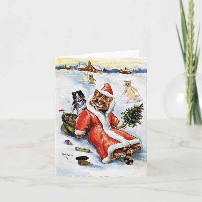 Louis Wain Christmas Santa Cat Card (Front)