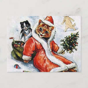 Louis Wain Christmas Santa Cat Postcard