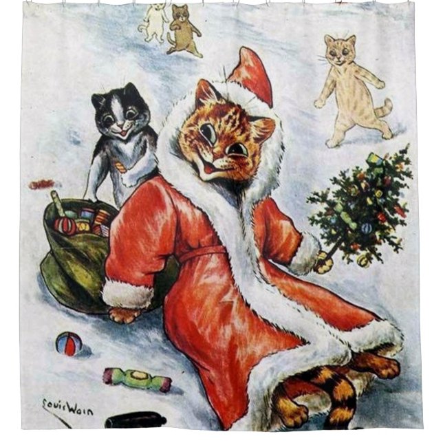 Louis Wain Christmas Santa Cat Shower Curtain (Front)