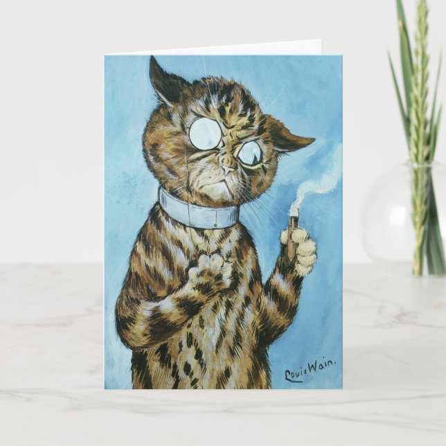 LOUIS WAIN CIGAR CAT BLANK GREETING CARD (Front)