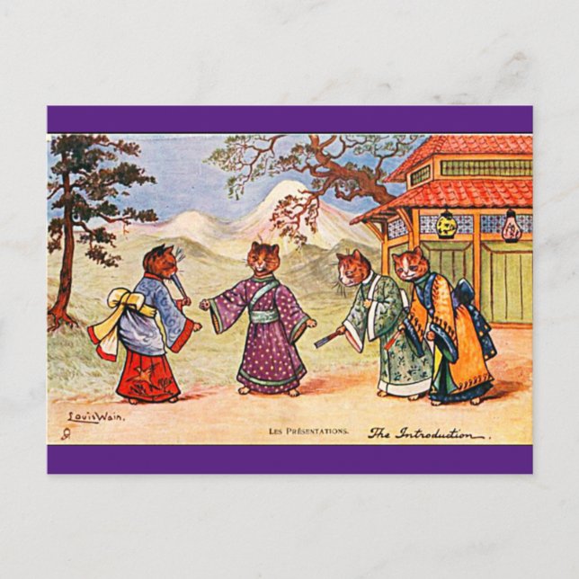 Louis Wain, Japanese Kimono Cat Art  Postcard (Front)