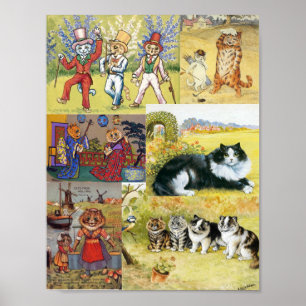 Louis Wain Many Cat Paintings Fun  Poster
