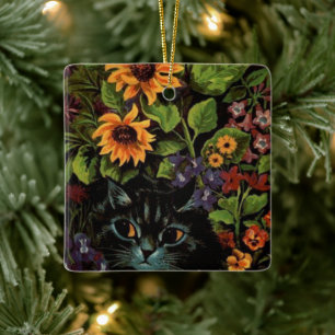 Louis Wain Ornament of Cats Surrounded by Flowers
