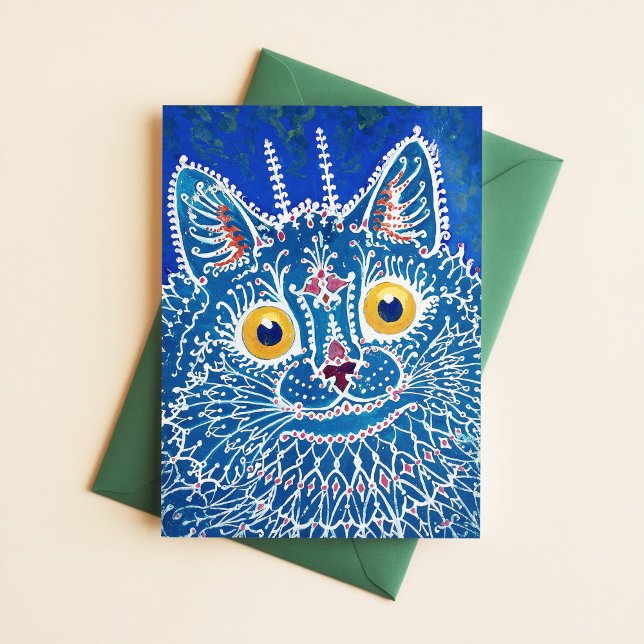 Louis Wain Psychedelic Blue Cat Painting Vintage Postcard (Creator Uploaded)