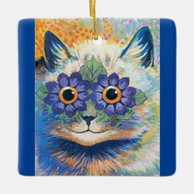 Louis Wain Psychedelic Cat Ceramic Ornament (Front)
