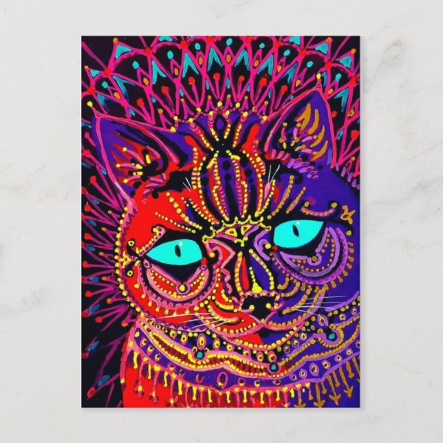 LOUIS WAIN PSYCHEDELIC CAT POSTCARD (Front)