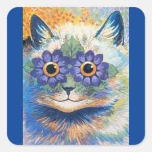 Louis Wain Psychedelic Cat Square Sticker