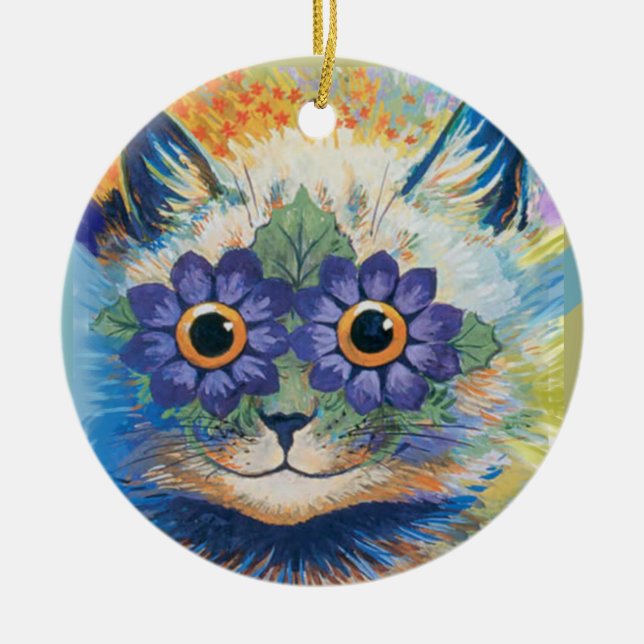 Louis Wain Psychedelic Cats Ceramic Tree Decoration (Front)
