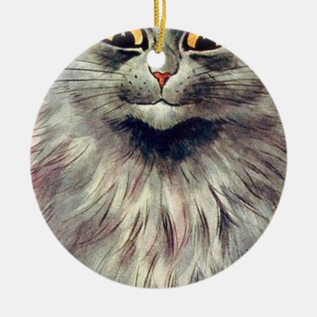 Louis Wain Russian Blue Cat Ceramic Tree Decoration (Front)