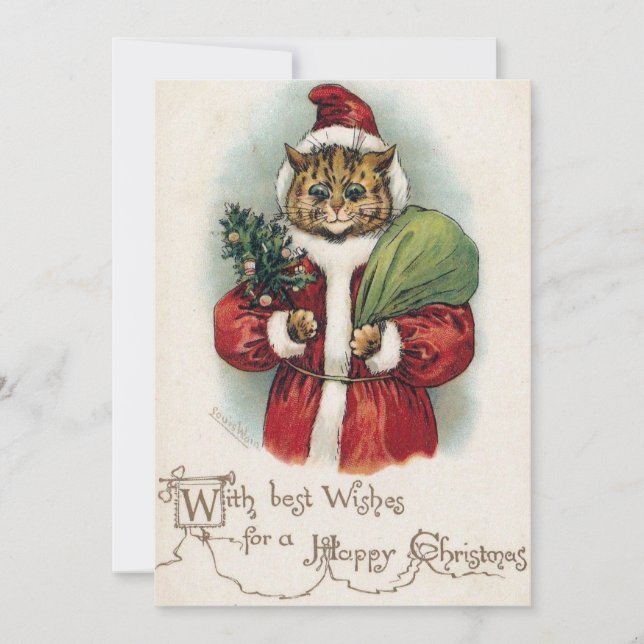 Louis Wain Santa Cat Flat Holiday Card (Front)