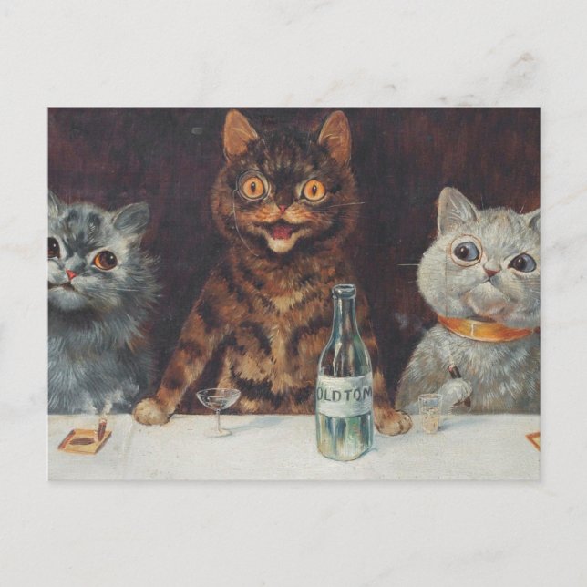 Louis Wain Smoking And Drinking Postcard (Front)