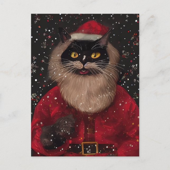 Louis Wain style Cat Santa Claus Postcard (Front)