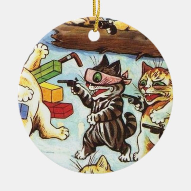 Louis Wain - The Ambush Robbers And Brigands Ceramic Tree Decoration (Front)