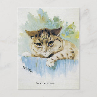 Louis Wain - Vintage Cat Next Door Illustration Holiday Postcard