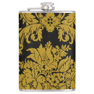 Louis XIV Golden Damask Pattern Hip Flask