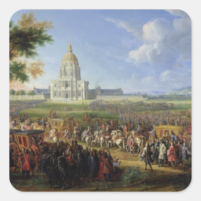 Louis XIV his Entourage Visiting Les Invalides Square Sticker (Front)