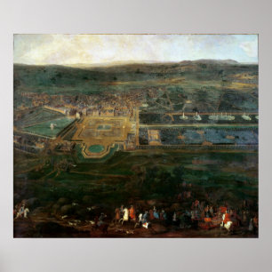 Louis XIV  hunting near chateau of Fontainebleau Poster