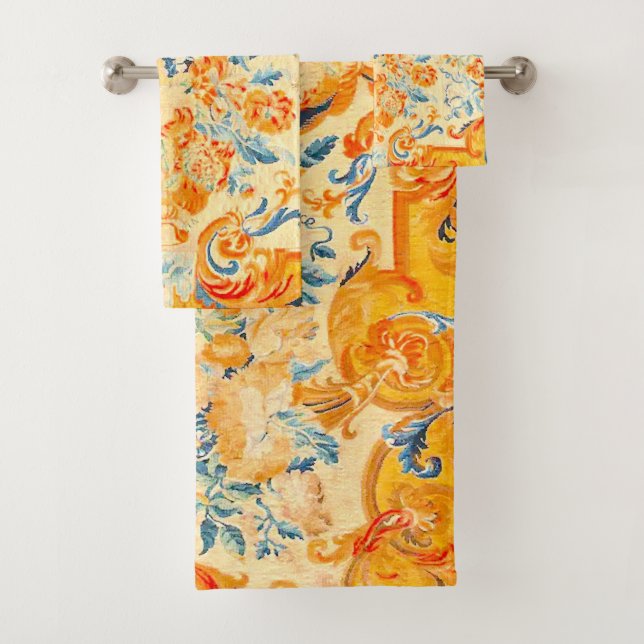 Louis XV Botanical Flowers and Paisleys  Bath Towel Set (Insitu)
