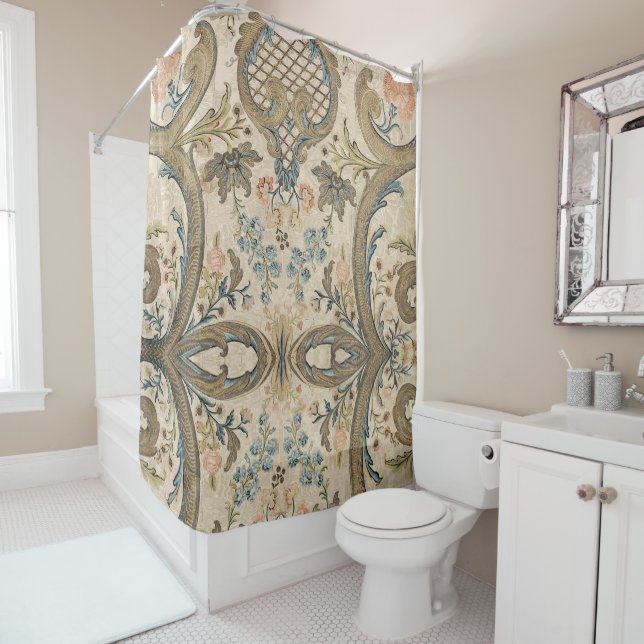 Louis XV Floral Print Elegant Shower Curtain (In Situ)
