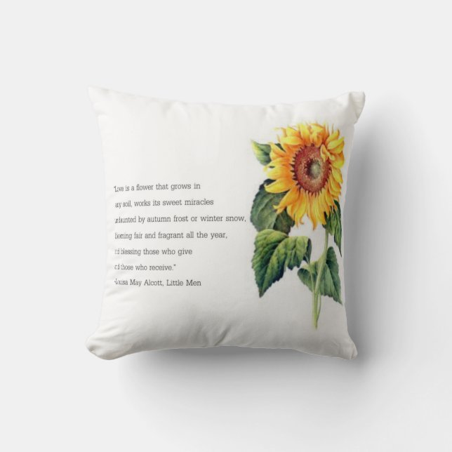 Louisa May Alcott quote w/ Vintage Sunflower Cushion (Front)