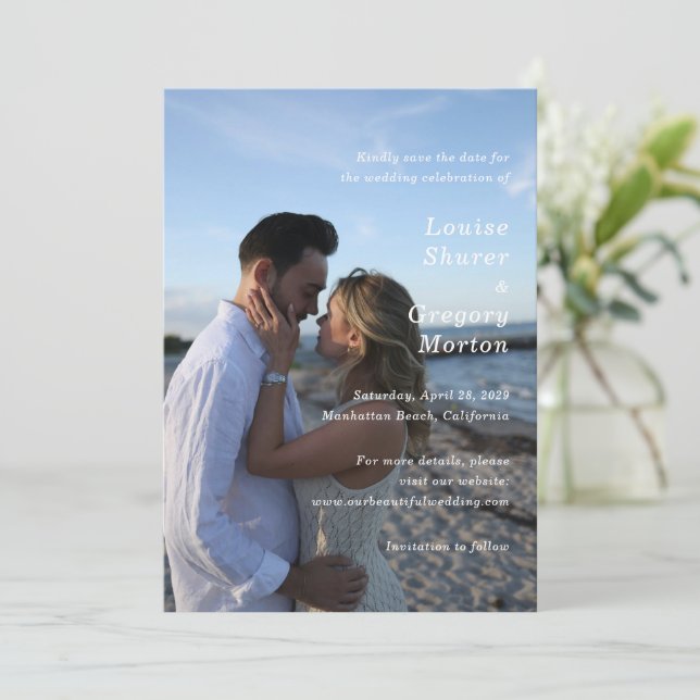 Louise Simple Photo Modern Wedding Save The Date (Standing Front)