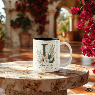 Louise's Radiant Strength - Boho Chic Monogram Two-Tone Coffee Mug